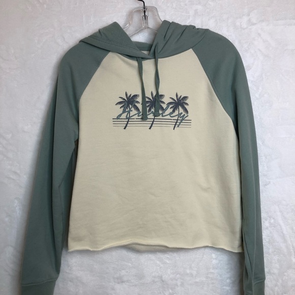Hurley Cropped Hooded Sweatshirt with Palm Trees, Size S - Picture 1 of 9
